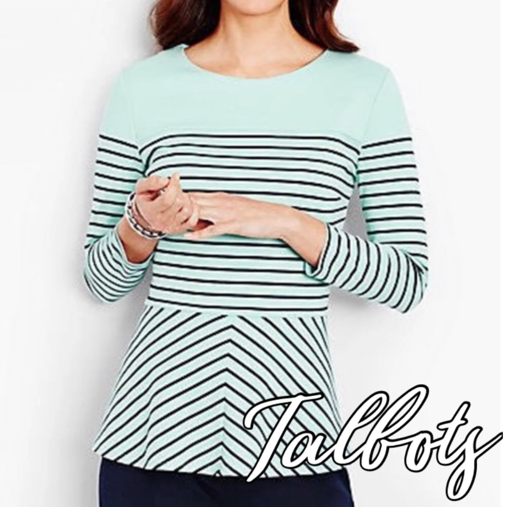 Talbots baby blue striped peplum stretchy blouse size small
